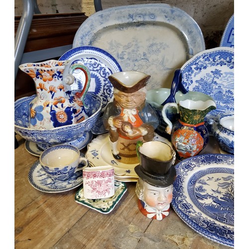 108 - Decorative Ceramics -  Victorian blue & white meat plates; a Copeland Spode bowl; a Wood & S... 