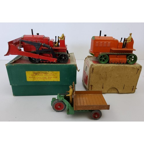 130 - A Dinky 561 Blaw Knox Bulldozer red including blade, black arms and metal rollers with original plia... 