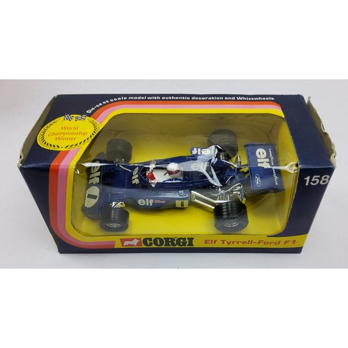 131 - Corgi a boxed Racing Car group including 154 Ronnie Peterson's J.P.S. Lotus 72, 155 Jackie Oliver's ... 