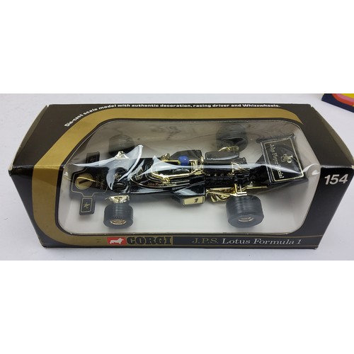 131 - Corgi a boxed Racing Car group including 154 Ronnie Peterson's J.P.S. Lotus 72, 155 Jackie Oliver's ... 