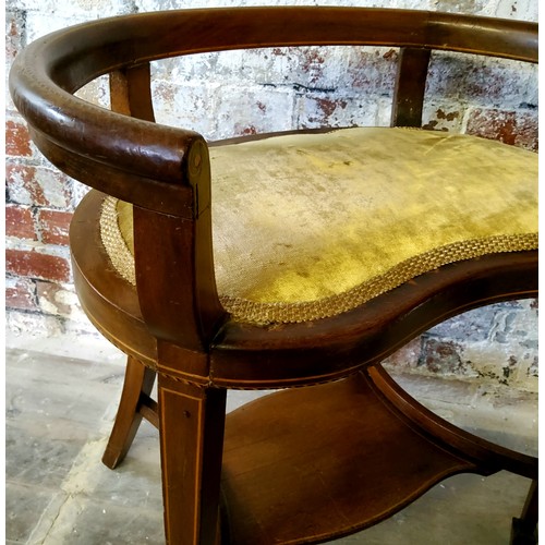 149 - An interesting Edwardian Sheraton Revival mahogany piano stool, satinwood and ebony barber pole stri... 