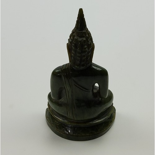 171 - World Travel - A spinach jade Buddha Shakyamuni, Tibet, 16cm high