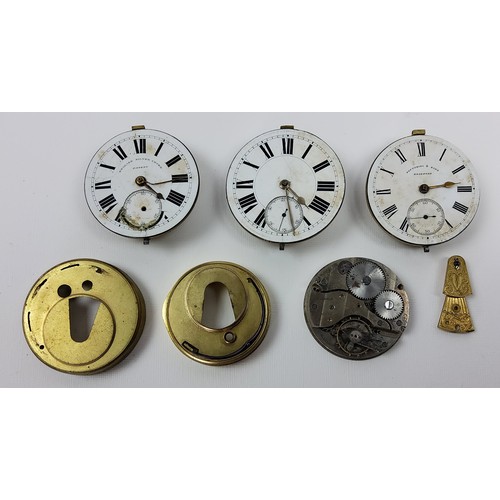 178 - Pocket watch parts including a movement engraved 'Barrington Dublin 1698' ; another Fattorini & ... 