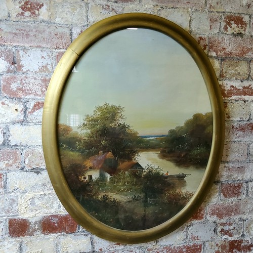 212 - Dutch School (Early 20th century) Life On The Canal oil, large oval gilt frame80cm x 65cm... 