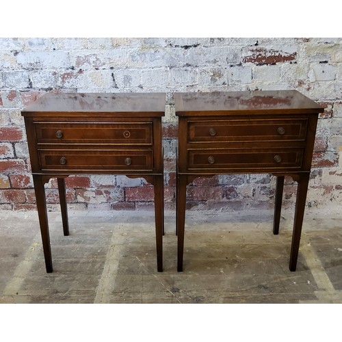 215 - A pair of Regency style flamed mahogany bedside cabniets, two long drawers with stile legs, 20th cen... 