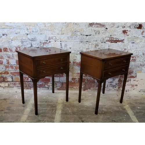 215 - A pair of Regency style flamed mahogany bedside cabniets, two long drawers with stile legs, 20th cen... 