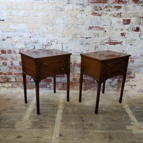 215 - A pair of Regency style flamed mahogany bedside cabniets, two long drawers with stile legs, 20th cen... 