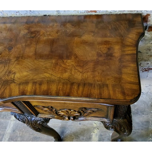 218 - A good American reproduction 'Queen Anne' burr walnut inlaid sideboard by Hekman, the serpentine mar... 