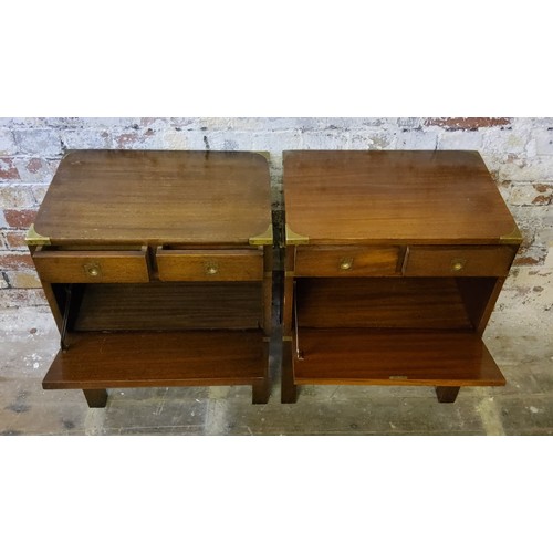 234 - A good pair of brass bound fiddle back mahogany campaign style bedside chests, holding two short dra... 