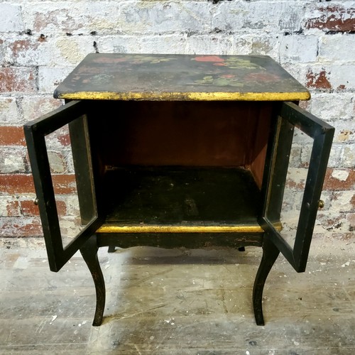 254 - A 19th century French display cabinet, painted black, picked out with gold leaf to borders and decor... 