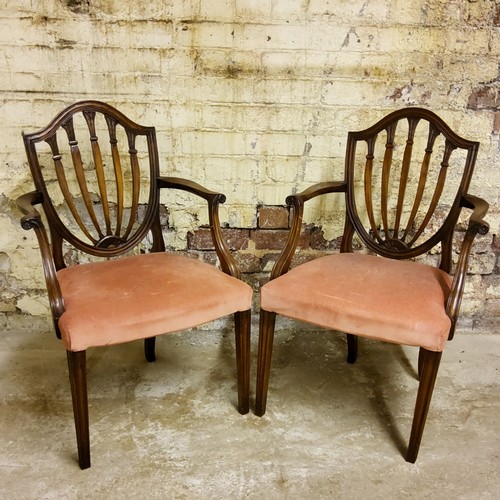 264 - Furniture - a pair of early 20th century shield back Hepplewhite type hall chairs; a Louis XV style ... 