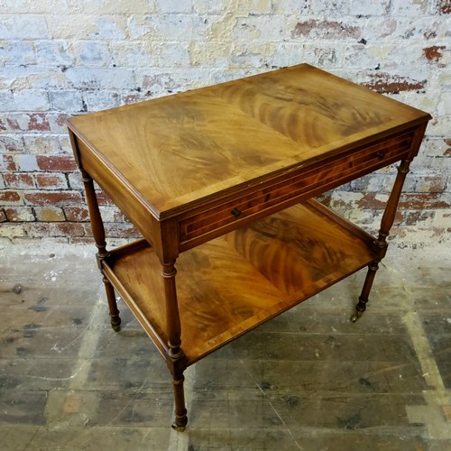 268 - A Regency style flamed mahogany and satin wood inlaid two tier buffet / console table, single drawer... 