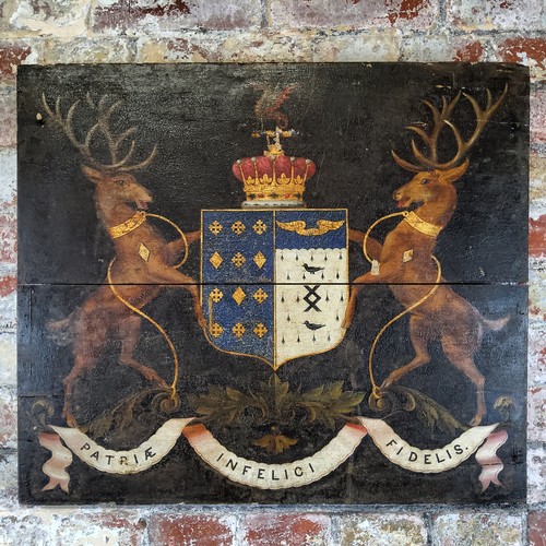 1 - Heraldry - an important 19th century hand painted family armorial or peerage coat of arms, stag shie... 