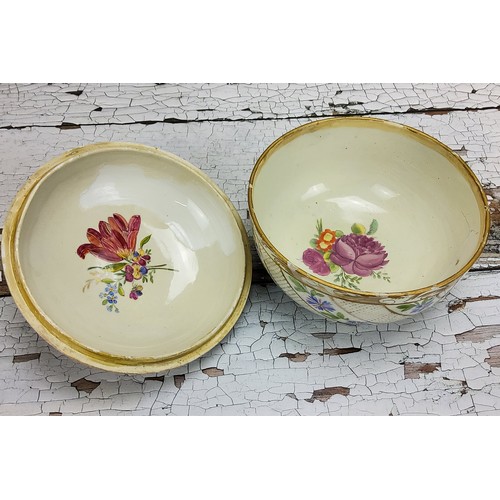 12 - A Meissen bowl and cover, decorated with a gilded swirl design & hand painted with blue flowers,... 