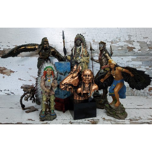 21 - Native American interest various resin figures including Sioux, Dancing Eagle etc. (8)