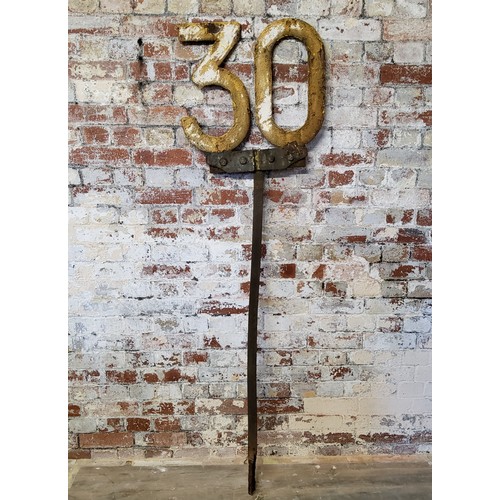 24 - Railwayana - Salvage - a large early 20th century painted metal railway track-side speed signal sign... 