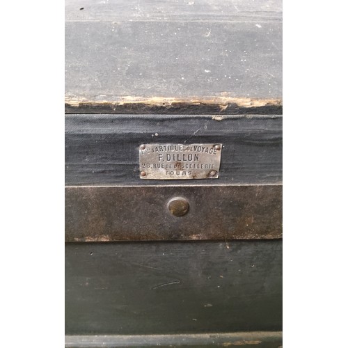 32 - Interior Design - an early 20th century French voyage domed travel trunk with two tiers to Interior,... 