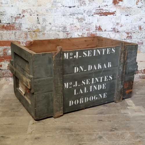 33 - Interior Design - a French chateau storage crate, stencilled 'Mo. J Seintes Lalinde, Dordogne' ... 