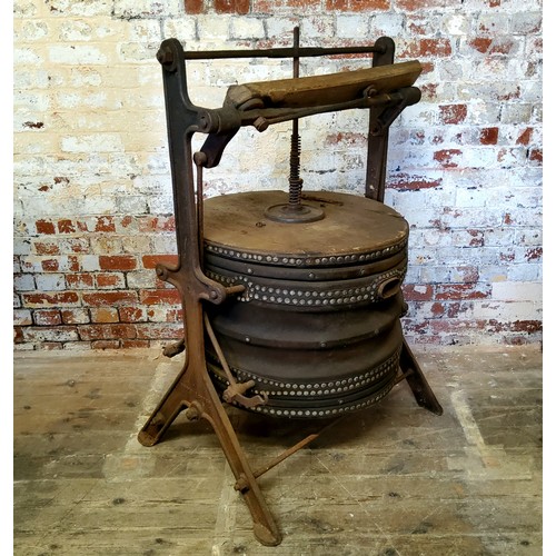 40 - Industrial Salvage - substantial early 20th century blacksmith's / farrier's bellows, 123cm high, he... 