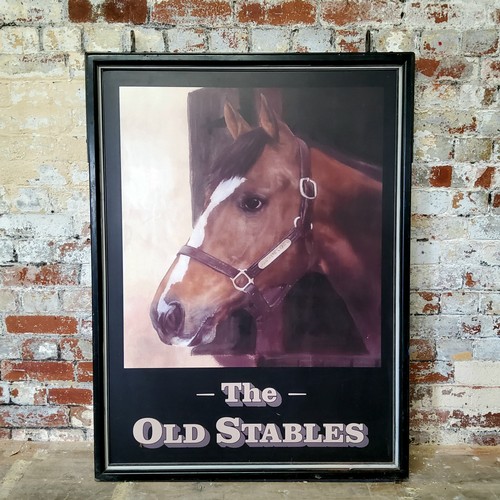 52 - Brewaryana - Salvage - The Old Stables double sided pub sign, metal frame, 130cm high x 91cm wide