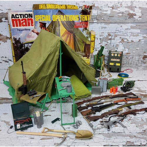 102 - Vintage Action Man - Special Operations Tent set includes, base, card, tent, poles, table, chair and... 