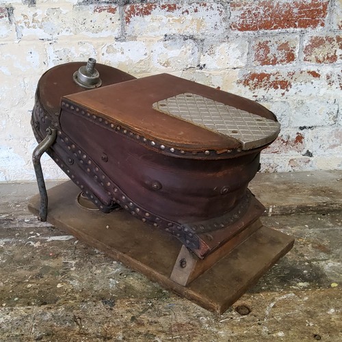 139 - Fire Fighting Interest- a set of Victorian fireman's bellows c.1880, mounted on a wooden plinth