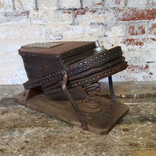 139 - Fire Fighting Interest- a set of Victorian fireman's bellows c.1880, mounted on a wooden plinth