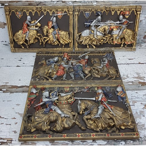 171 - A decorative plaque depicting The Battle of Chesham, 1265, Marcus Designs; another three depicting j... 