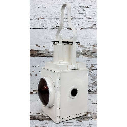 198 - Railwayana - Early 20th century British Rail tail lamp, painted white, marked BR(M), 50cm high