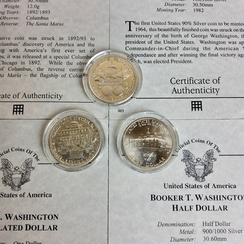 221 - Numismatics - official United States of America silver half dollar proof coins, including a 'Columbi... 