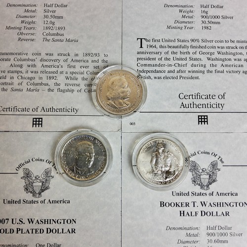 221 - Numismatics - official United States of America silver half dollar proof coins, including a 'Columbi... 