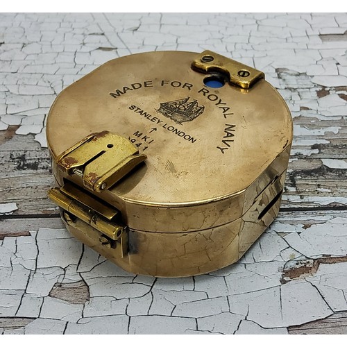 242 - A WWII Royal Navy replica polished brass compass, by Stanley of London, MkI, dated 1941