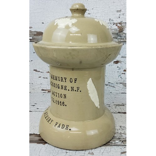 243 - Militaria - an unusual WWI sprigged memorial urn, the epitaph reading 'In Fondest Memory of PTE. Wal... 