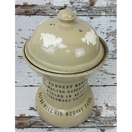 243 - Militaria - an unusual WWI sprigged memorial urn, the epitaph reading 'In Fondest Memory of PTE. Wal... 