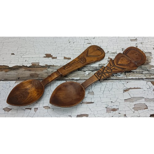 256 - Welsh Love Tokens - two carved sycamore love token spoons