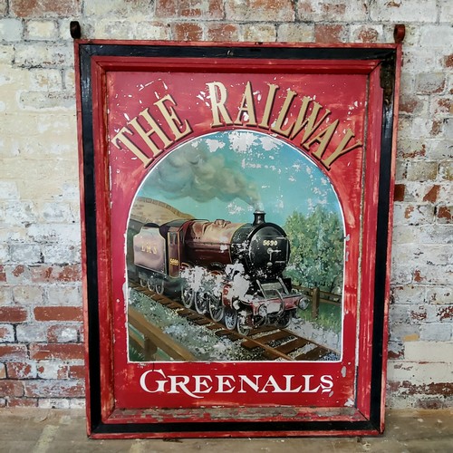 26 - Brewaryana - Salvage - The Railway double sided, hand painted on metal pub sign, depicting a LMS 569... 