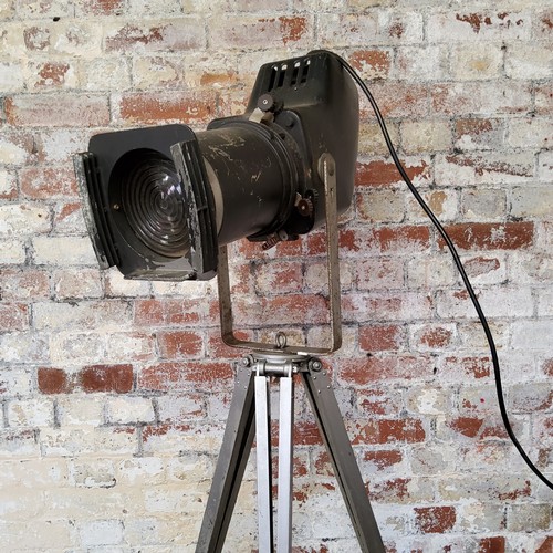 305 - A RAF A Kershaw & Son aluminium tripod, mounted with a Strand Electric spotlight, PAT tested 202... 