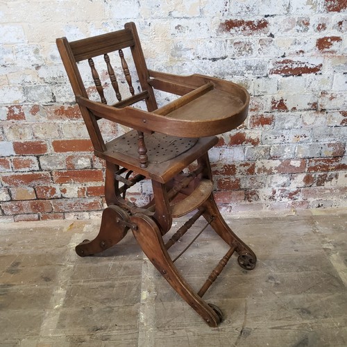 399 - A Victorian child's beech metamorphic high chair