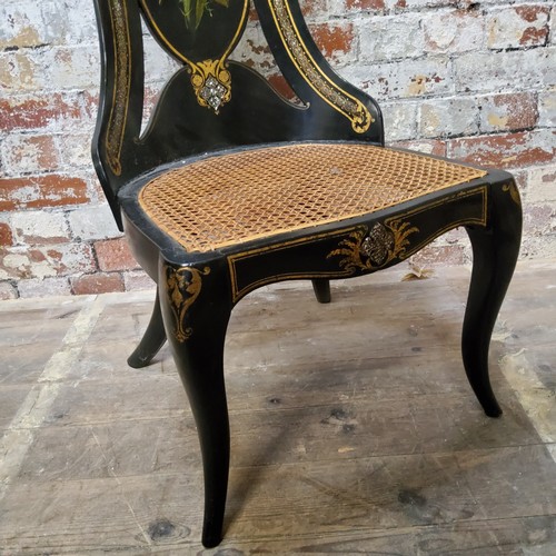 63 - A Victorian papier mache spoon back chair, Jennens & Bettridge plaque to underneath, mid 19th c,... 