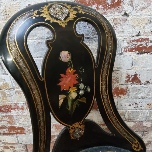 63 - A Victorian papier mache spoon back chair, Jennens & Bettridge plaque to underneath, mid 19th c,... 