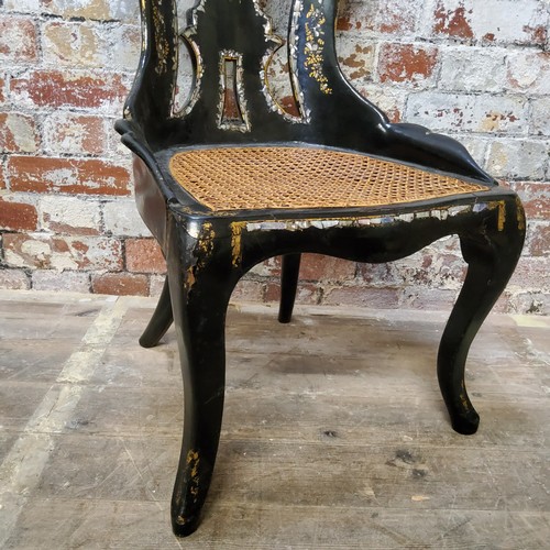 64 - A Victorian Jennens & Bettridge style papier mache 'gondola' chair, mid 19th c, inlaid mother of... 