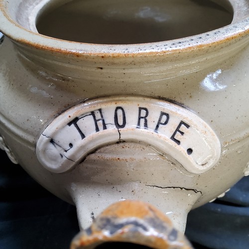 31 - An early bargeware Measham sprigged teapot, applied nameplate above spout A. Thorpe