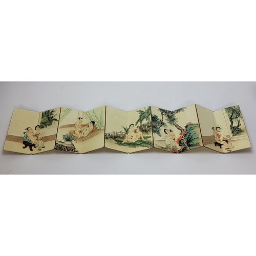 64 - Erotica - an unusual Japanese concertina erotic pillow book, the ten fold out board leaves decorated... 