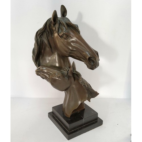 72 - A good bronze study of a mare and foal, signed Milo to verso, raised on a stepped black marble base,... 