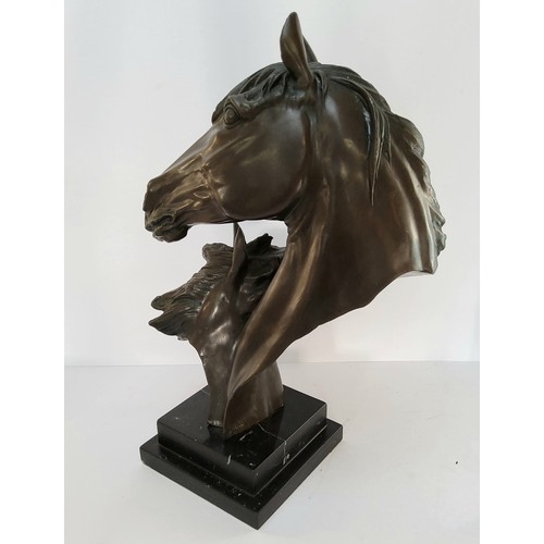 72 - A good bronze study of a mare and foal, signed Milo to verso, raised on a stepped black marble base,... 