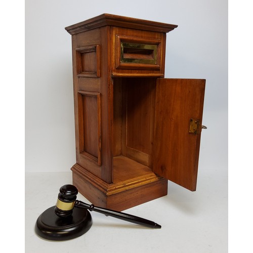 75 - A mahogany country house letter box, panelled throughout, with brass fixtures, plinth base, with key... 