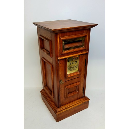 75 - A mahogany country house letter box, panelled throughout, with brass fixtures, plinth base, with key... 