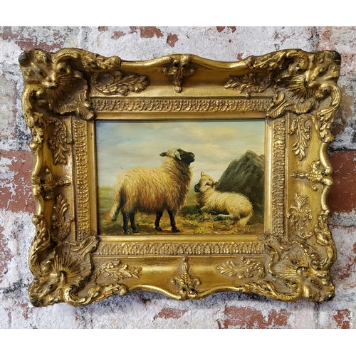 77 - English School (19th Century)Ewe and lambSmall oil on board, decorative gilt frame28cm wide x 23cm h... 