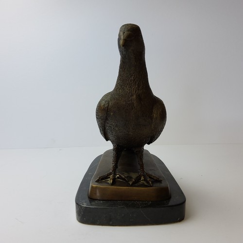 90 - Pigeon Racing Interest - a prize winning pigeon, mounted on a stepped bronze and marble base 24cm hi... 