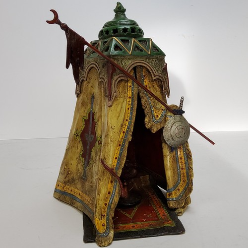 96 - After Franz Xavier Bergman, an Austrian cold painted bronze of an Arabian tent, the gentleman drinki... 